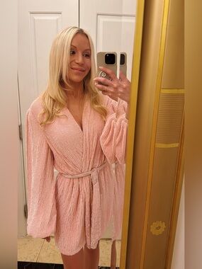 Retrofete Blush Pink Sequin Wrap Dress